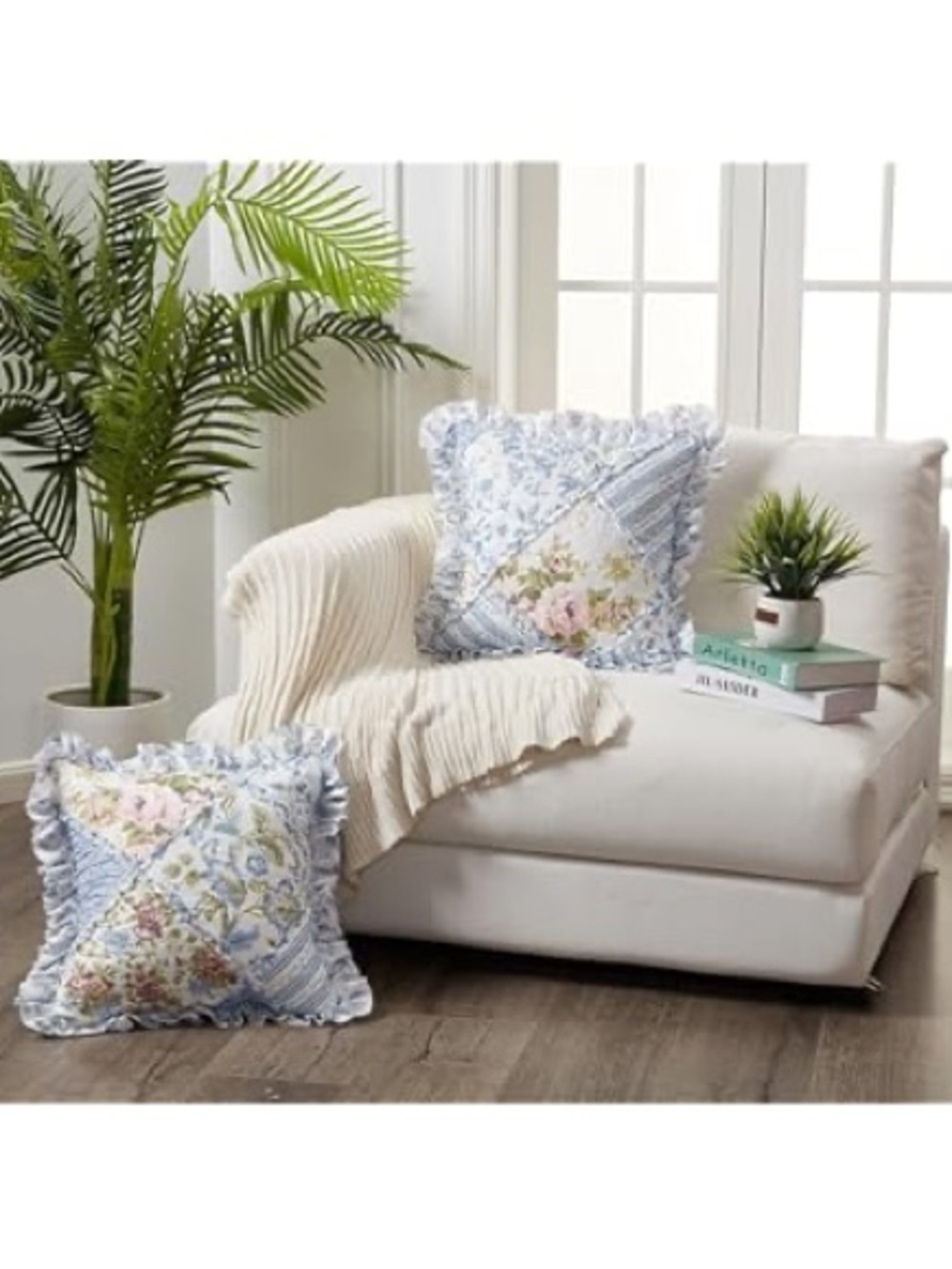 Brilliant Sunshine Blue Rose Patchwork Ruffle Pillowshams - Picture 7 of 8